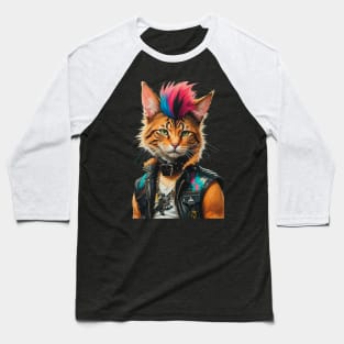 1980s Retro Punk Cat Baseball T-Shirt